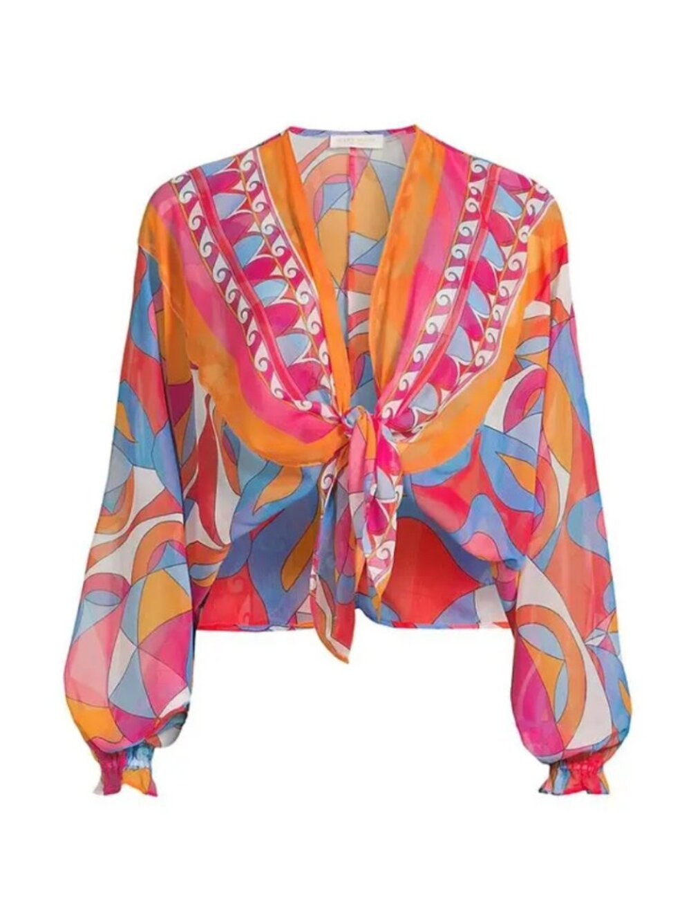 Ramy Brook Izora Printed Chiffon Cover-Up Top Apricot Multi NWT Size Large Retro
